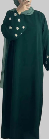 Green Daisy Embroidered Sleeve Abaya