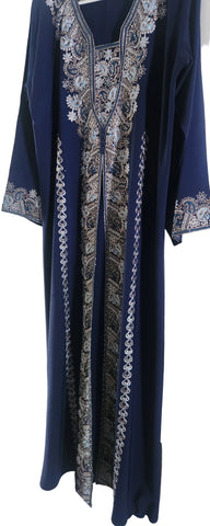 Blue Beaded Embellished Rhinestone Abaya / Eid Dress w/ Hijab