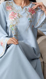 Light Blue Abaya with Floral Embroidery, M
